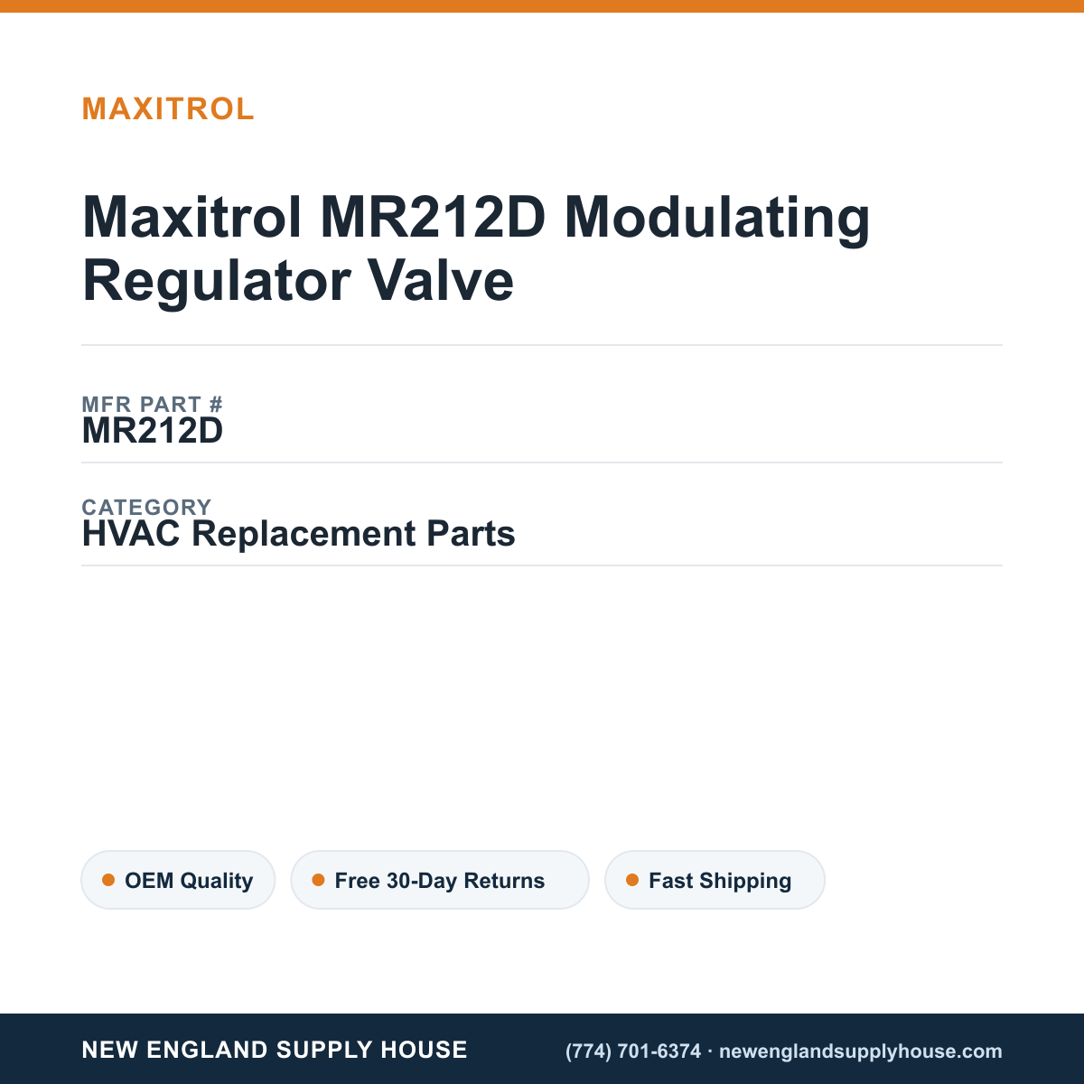 Maxitrol MR212D Modulating Regulator Valve — New England Supply House spec card [NESH-SPEC-CARD-V2]