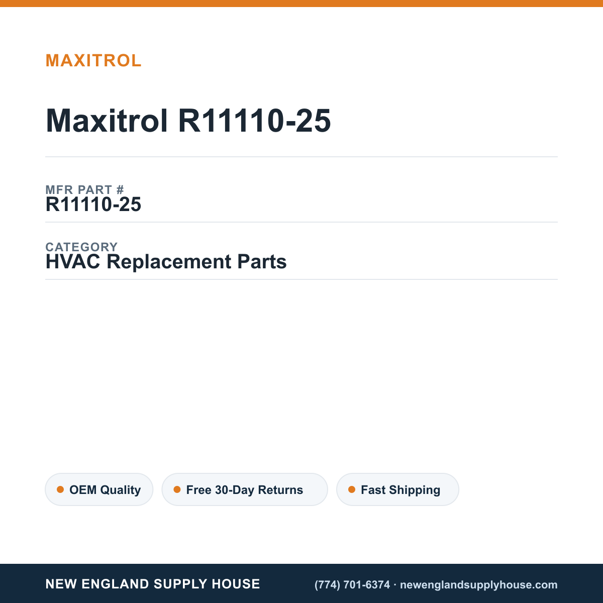 Maxitrol R11110-25 — New England Supply House spec card [NESH-SPEC-CARD-V2]