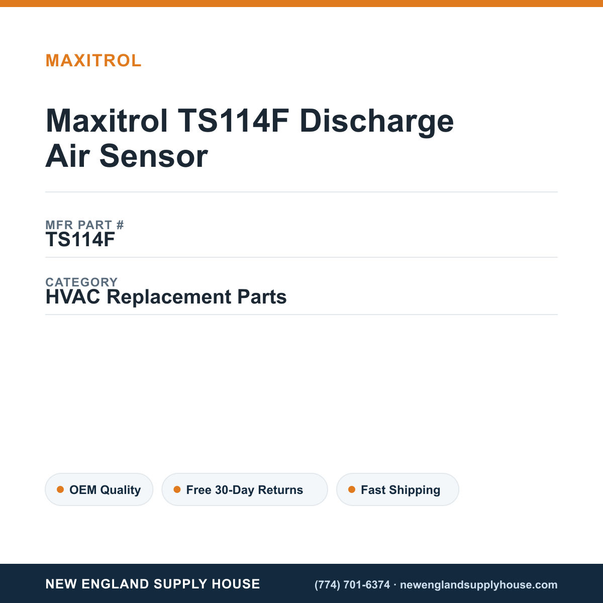 Maxitrol TS114F Discharge Air Sensor — New England Supply House spec card [NESH-SPEC-CARD-V2]