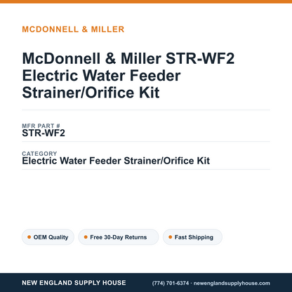 McDonnell & Miller STR-WF2 Electric Water Feeder Strainer/Orifice Kit — New England Supply House spec card [NESH-SPEC-CARD-V2]