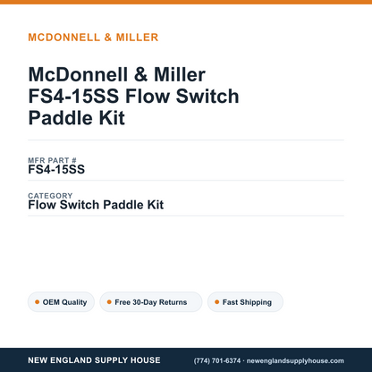 McDonnell & Miller FS4-15SS Flow Switch Paddle Kit — New England Supply House spec card [NESH-SPEC-CARD-V2]