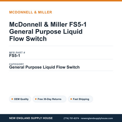 McDonnell & Miller FS5-1 General Purpose Liquid Flow Switch — New England Supply House spec card [NESH-SPEC-CARD-V2]