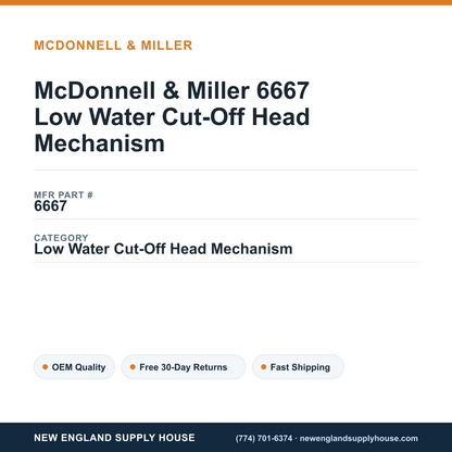 McDonnell & Miller 6667 Low Water Cut-Off Head Mechanism — New England Supply House spec card [NESH-SPEC-CARD-V2]