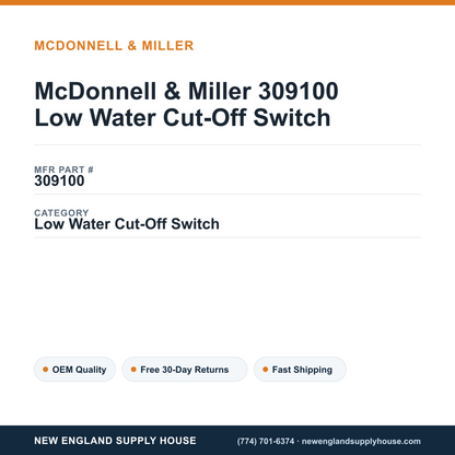 McDonnell & Miller 309100 Low Water Cut-Off Switch — New England Supply House spec card [NESH-SPEC-CARD-V2]