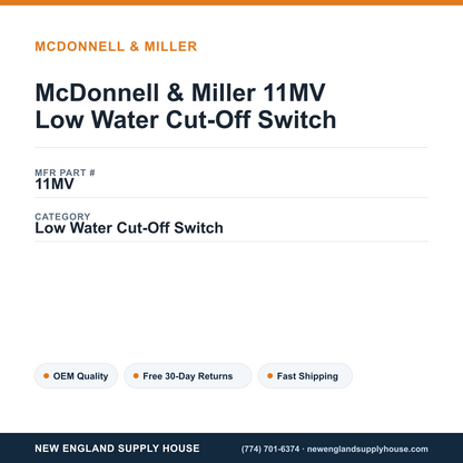 McDonnell & Miller 11MV Low Water Cut-Off Switch — New England Supply House spec card [NESH-SPEC-CARD-V2]