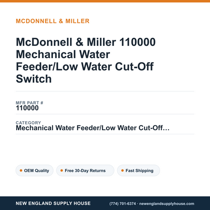 McDonnell & Miller 110000 Mechanical Water Feeder/Low Water Cut-Off Switch — New England Supply House spec card [NESH-SPEC-CARD-V2]