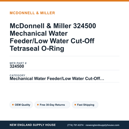 McDonnell & Miller 324500 Mechanical Water Feeder/Low Water Cut-Off Tetraseal O-Ring — New England Supply House spec card [NESH-SPEC-CARD-V2]
