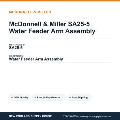 McDonnell & Miller SA25-5 Water Feeder Arm Assembly — New England Supply House spec card [NESH-SPEC-CARD-V2]