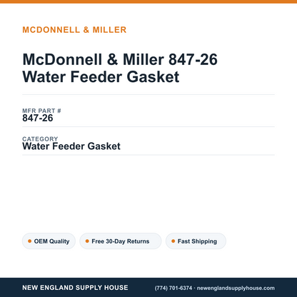 McDonnell & Miller 847-26 Water Feeder Gasket — New England Supply House spec card [NESH-SPEC-CARD-V2]