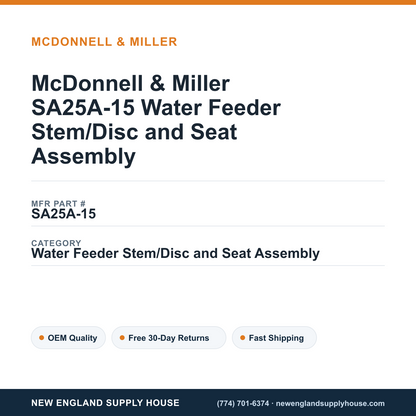 McDonnell & Miller SA25A-15 Water Feeder Stem/Disc and Seat Assembly — New England Supply House spec card [NESH-SPEC-CARD-V2]