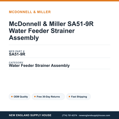 McDonnell & Miller SA51-9R Water Feeder Strainer Assembly — New England Supply House spec card [NESH-SPEC-CARD-V2]
