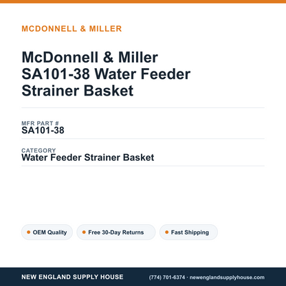 McDonnell & Miller SA101-38 Water Feeder Strainer Basket — New England Supply House spec card [NESH-SPEC-CARD-V2]