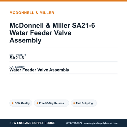 McDonnell & Miller SA21-6 Water Feeder Valve Assembly — New England Supply House spec card [NESH-SPEC-CARD-V2]