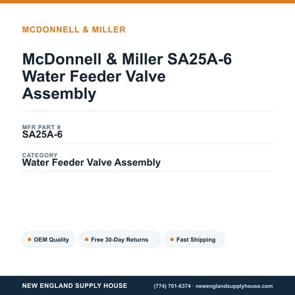 McDonnell & Miller SA25A-6 Water Feeder Valve Assembly — New England Supply House spec card [NESH-SPEC-CARD-V2]