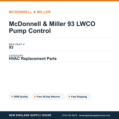 McDonnell & Miller 93 LWCO Pump Control — New England Supply House spec card [NESH-SPEC-CARD-V2]