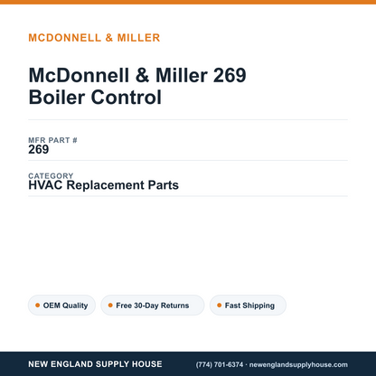 McDonnell & Miller 269 Boiler Control — New England Supply House spec card [NESH-SPEC-CARD-V2]