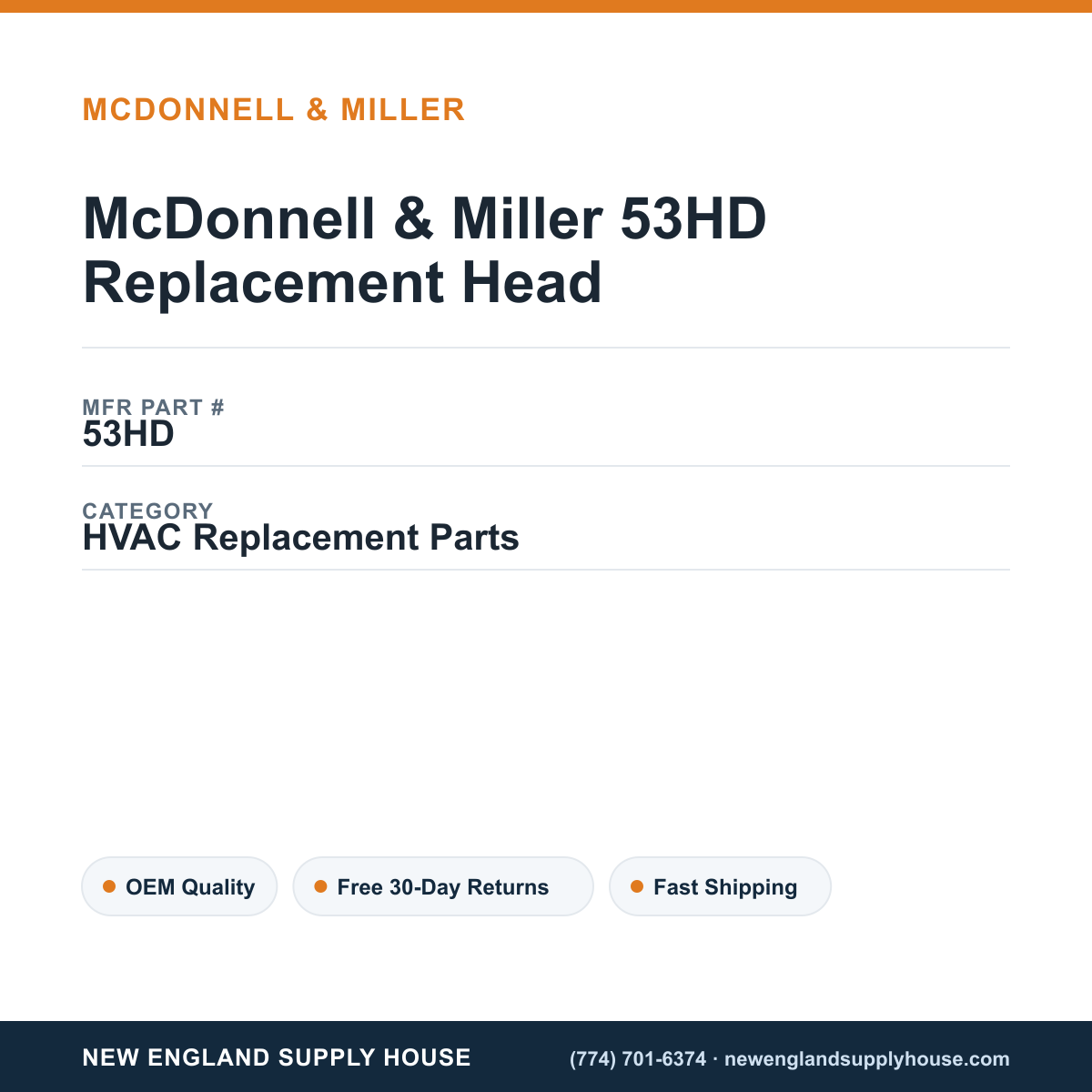 McDonnell & Miller 53HD Replacement Head — New England Supply House spec card [NESH-SPEC-CARD-V2]