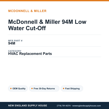 McDonnell & Miller 94M Low Water Cut-Off — New England Supply House spec card [NESH-SPEC-CARD-V2]