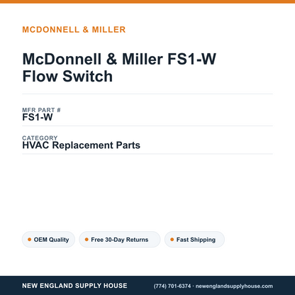 McDonnell & Miller FS1-W Flow Switch — New England Supply House spec card [NESH-SPEC-CARD-V2]