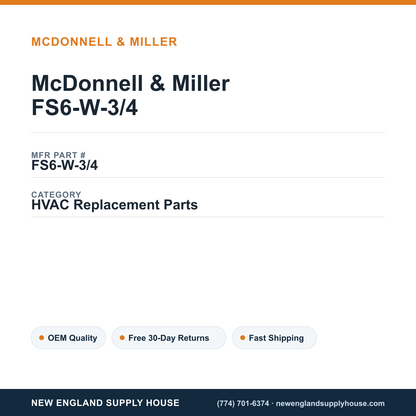 McDonnell & Miller FS6-W-3/4 — New England Supply House spec card [NESH-SPEC-CARD-V2]