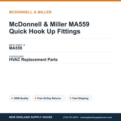McDonnell & Miller MA559 Quick Hook Up Fittings — New England Supply House spec card [NESH-SPEC-CARD-V2]