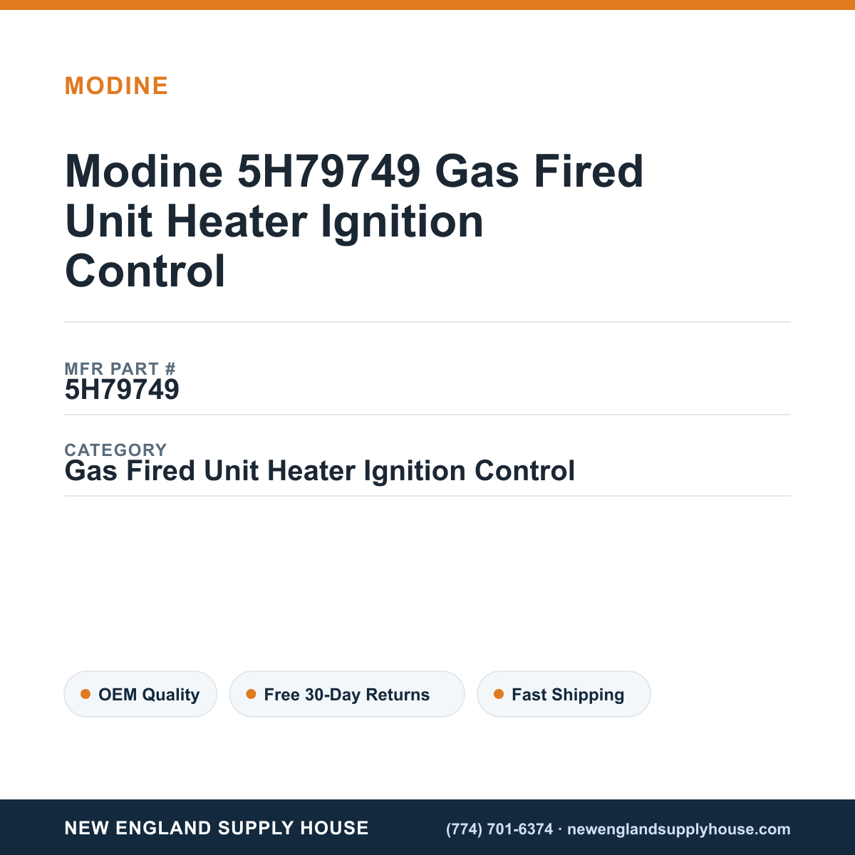 Modine 5H79749 Gas Fired Unit Heater Ignition Control — New England Supply House spec card [NESH-SPEC-CARD-V2]