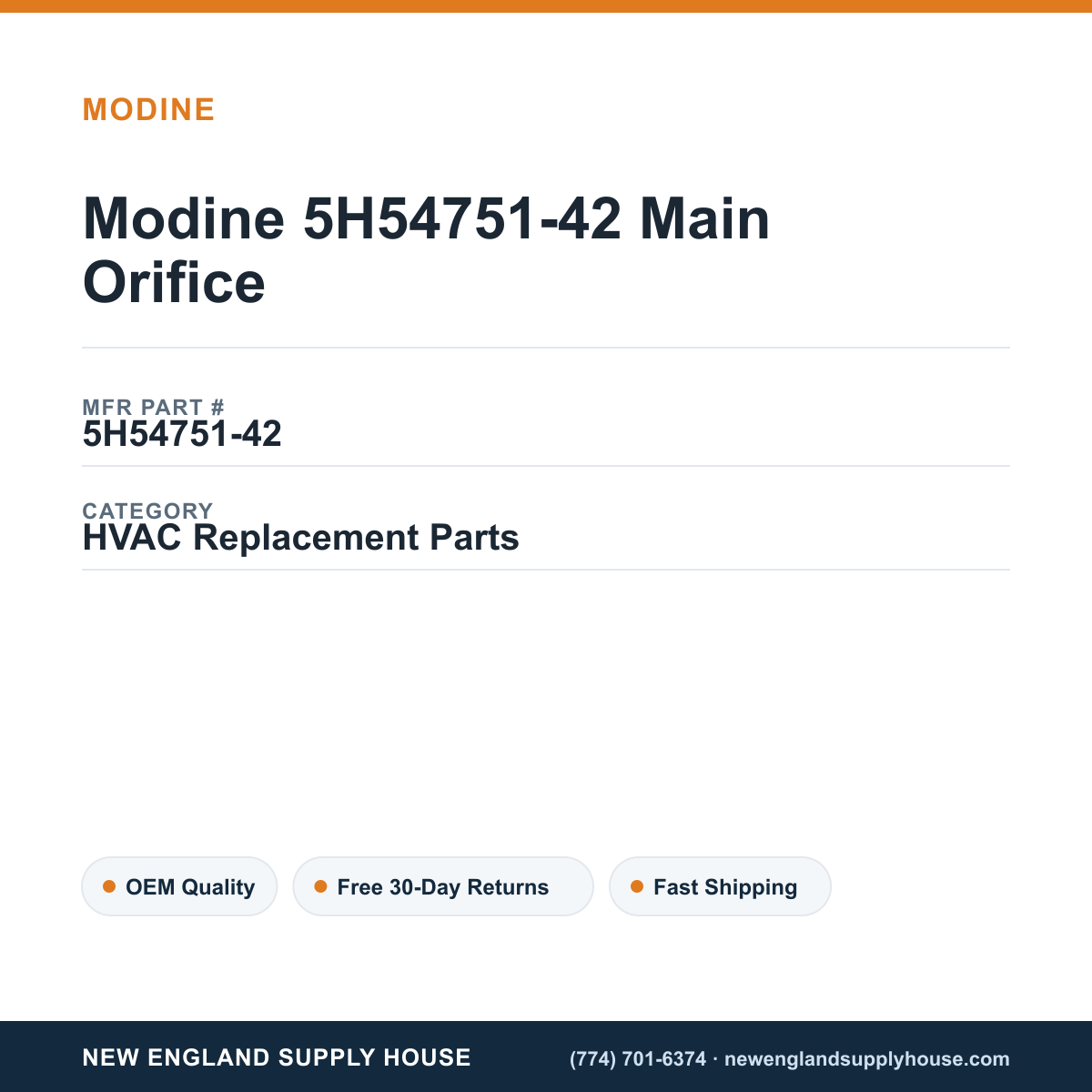 Modine 5H54751-42 Main Orifice — New England Supply House spec card [NESH-SPEC-CARD-V2]