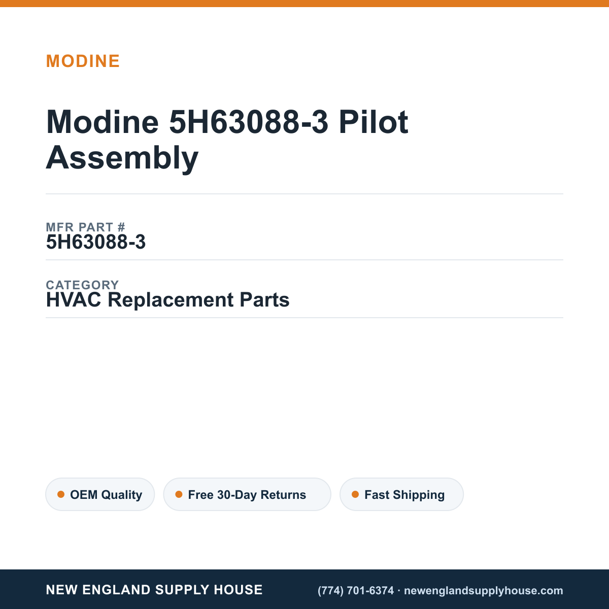 Modine 5H63088-3 Pilot Assembly — New England Supply House spec card [NESH-SPEC-CARD-V2]