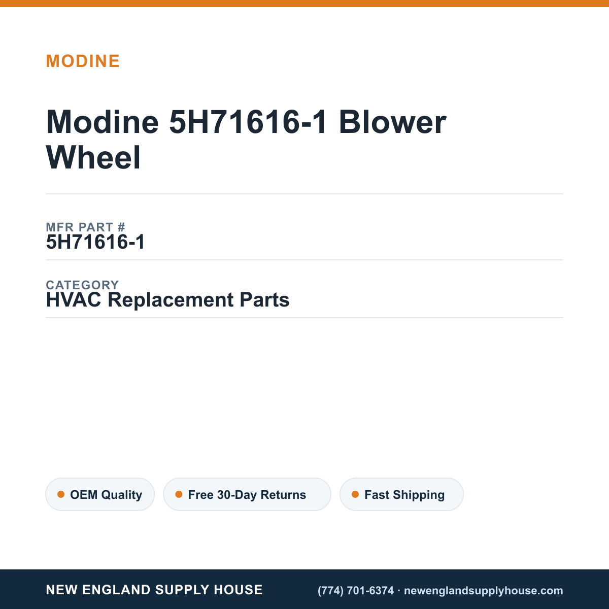 Modine 5H71616-1 Blower Wheel — New England Supply House spec card [NESH-SPEC-CARD-V2]