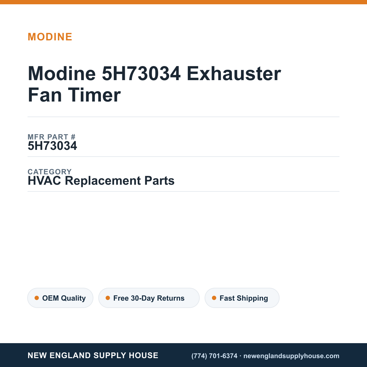 Modine 5H73034 Exhauster Fan Timer — New England Supply House spec card [NESH-SPEC-CARD-V2]
