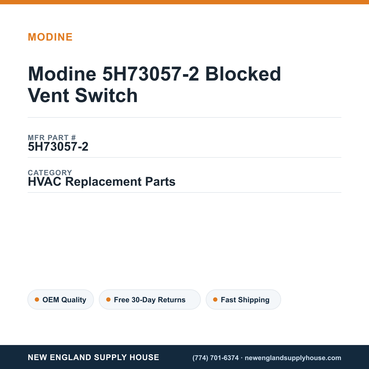 Modine 5H73057-2 Blocked Vent Switch — New England Supply House spec card [NESH-SPEC-CARD-V2]