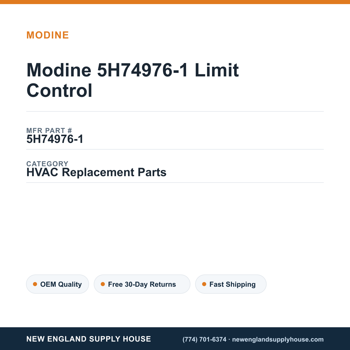 Modine 5H74976-1 Limit Control — New England Supply House spec card [NESH-SPEC-CARD-V2]