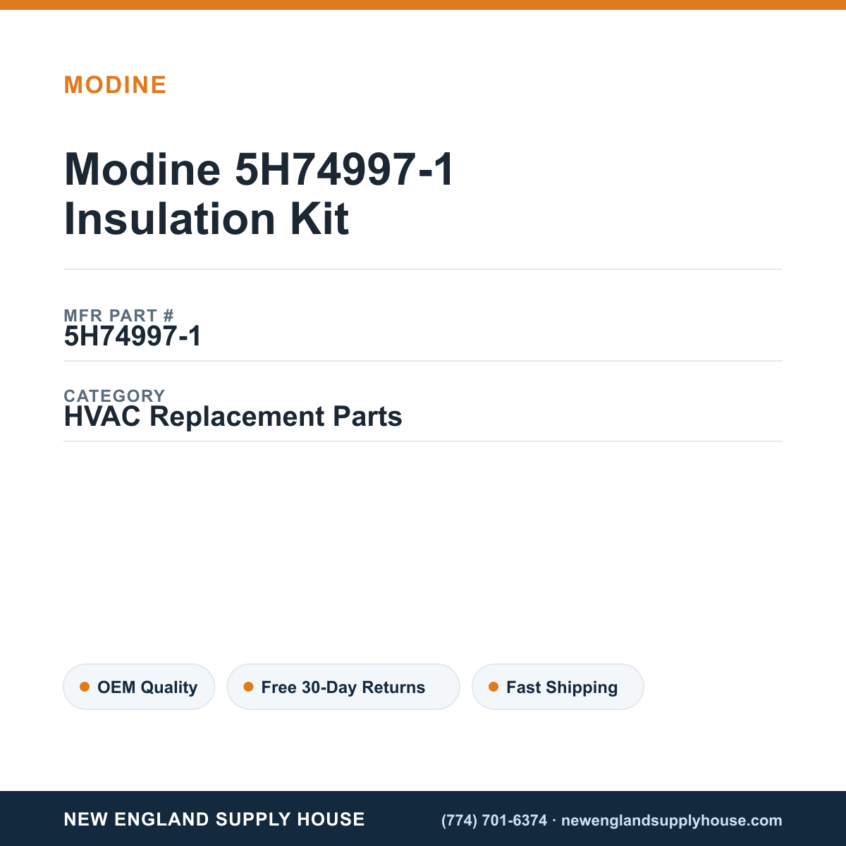 Modine 5H74997-1 Insulation Kit — New England Supply House spec card [NESH-SPEC-CARD-V2]