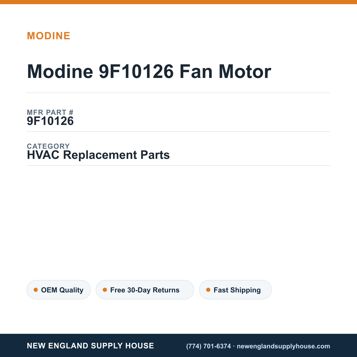 Modine 9F10126 Fan Motor — New England Supply House spec card [NESH-SPEC-CARD-V2]