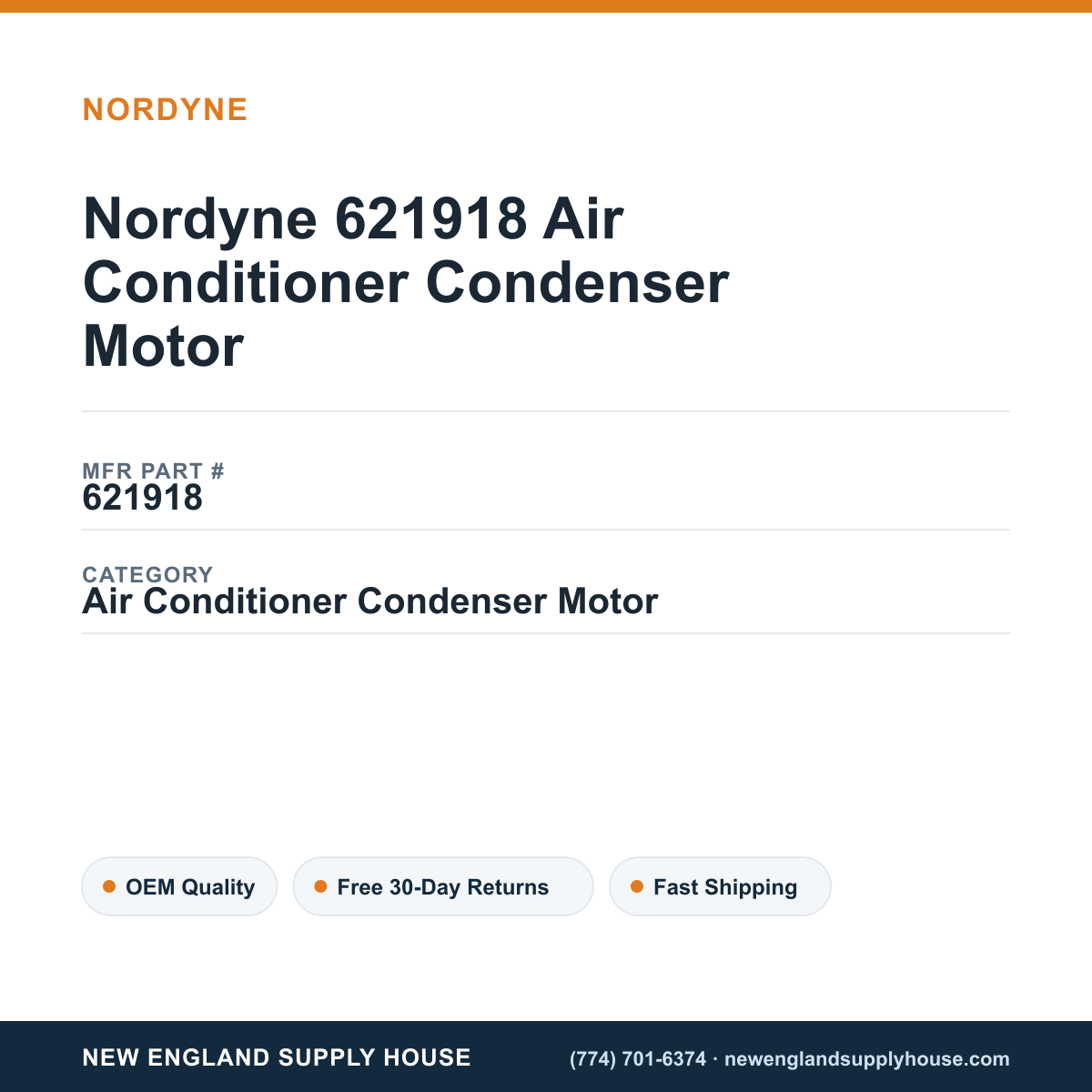 Nordyne 621918 Air Conditioner Condenser Motor — New England Supply House spec card [NESH-SPEC-CARD-V2]