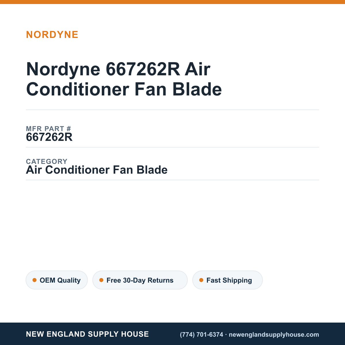 Nordyne 667262R Air Conditioner Fan Blade — New England Supply House spec card [NESH-SPEC-CARD-V2]