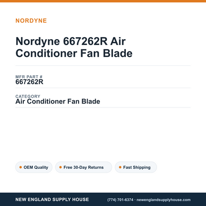 Nordyne 667262R Air Conditioner Fan Blade — New England Supply House spec card [NESH-SPEC-CARD-V2]