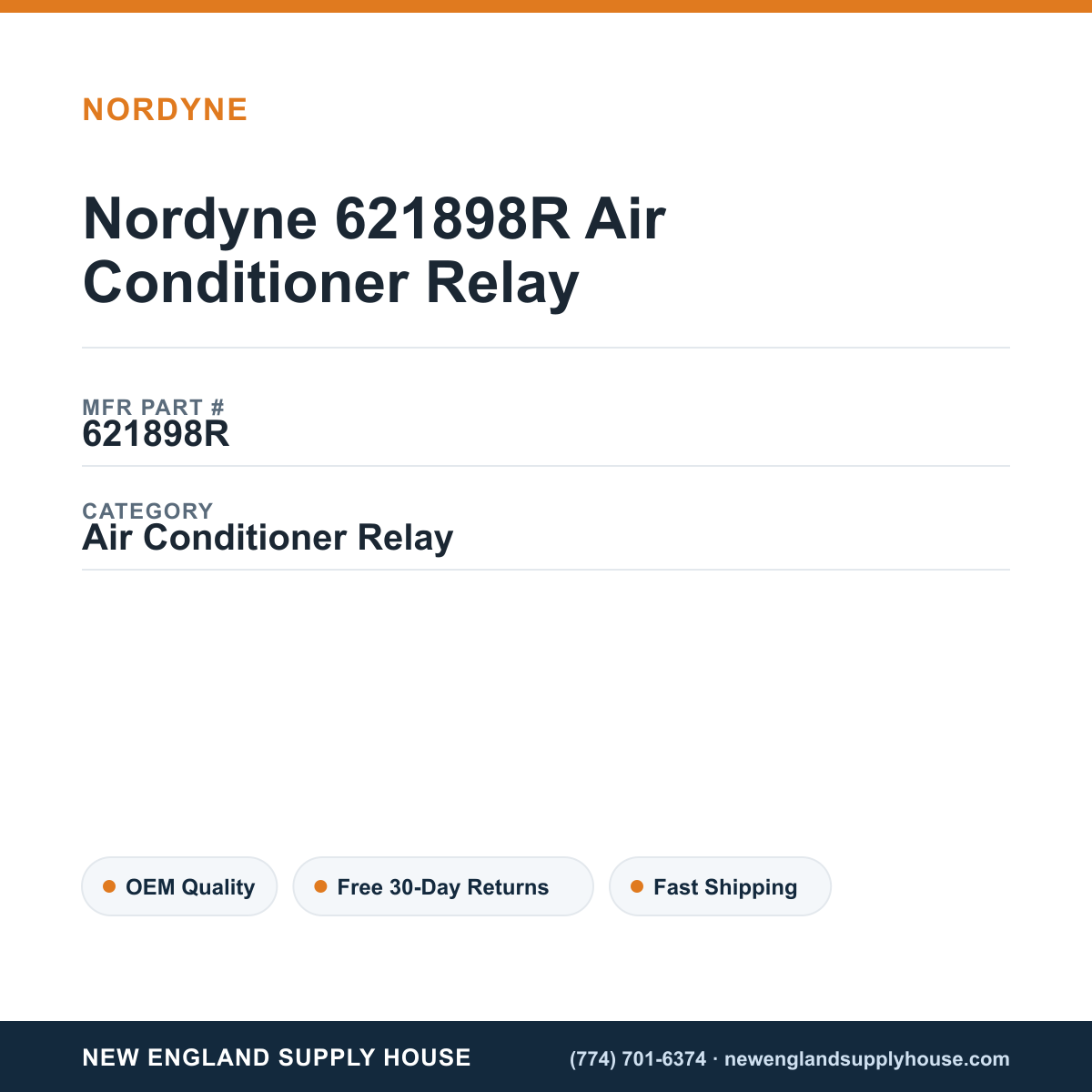 Nordyne 621898R Air Conditioner Relay — New England Supply House spec card [NESH-SPEC-CARD-V2]