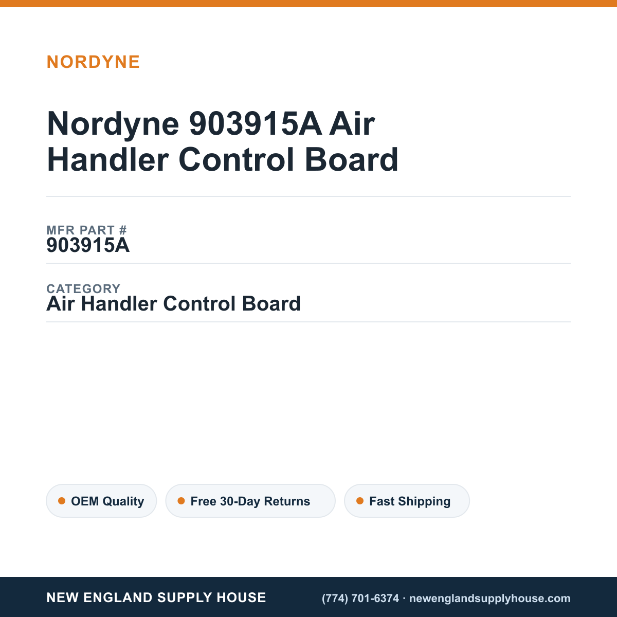 Nordyne 903915A Air Handler Control Board — New England Supply House spec card [NESH-SPEC-CARD-V2]
