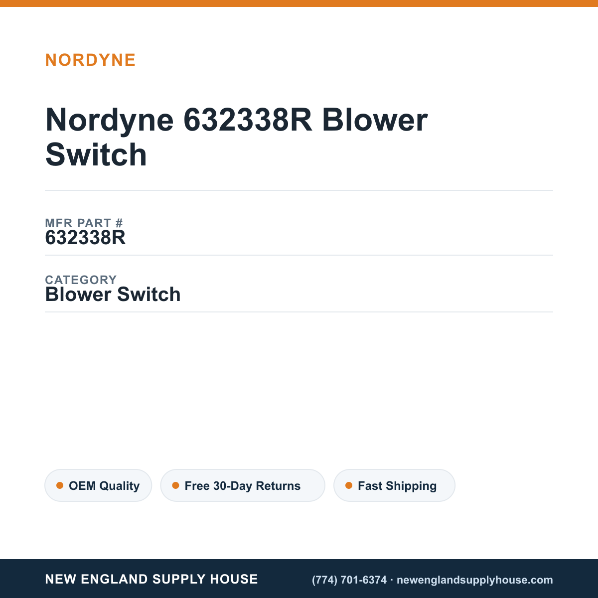 Nordyne 632338R Blower Switch — New England Supply House spec card [NESH-SPEC-CARD-V2]
