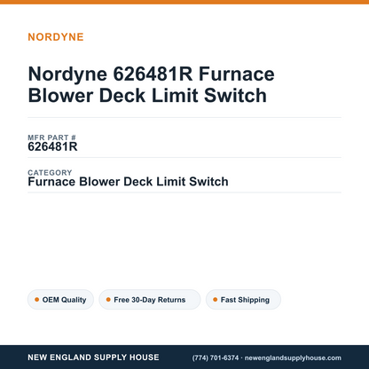 Nordyne 626481R Furnace Blower Deck Limit Switch — New England Supply House spec card [NESH-SPEC-CARD-V2]
