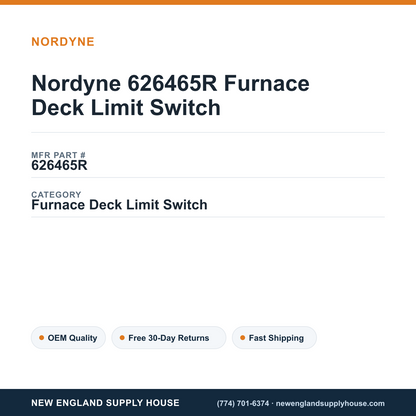Nordyne 626465R Furnace Deck Limit Switch — New England Supply House spec card [NESH-SPEC-CARD-V2]