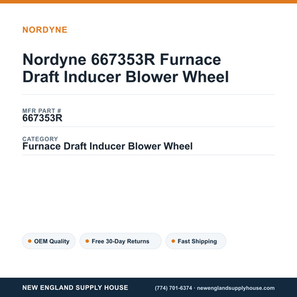 Nordyne 667353R Furnace Draft Inducer Blower Wheel — New England Supply House spec card [NESH-SPEC-CARD-V2]