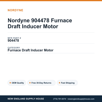 Nordyne 904478 Furnace Draft Inducer Motor — New England Supply House spec card [NESH-SPEC-CARD-V2]