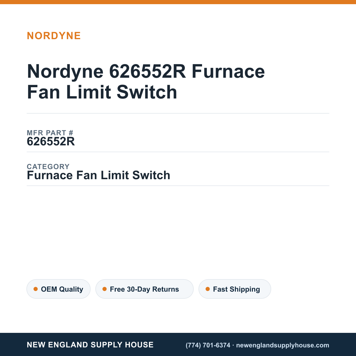 Nordyne 626552R Furnace Fan Limit Switch — New England Supply House spec card [NESH-SPEC-CARD-V2]