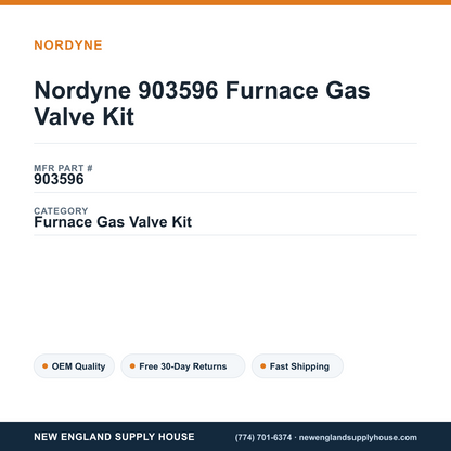 Nordyne 903596 Furnace Gas Valve Kit — New England Supply House spec card [NESH-SPEC-CARD-V2]