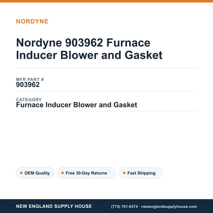 Nordyne 903962 Furnace Inducer Blower and Gasket — New England Supply House spec card [NESH-SPEC-CARD-V2]