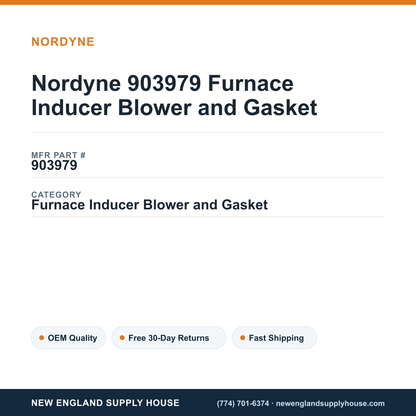 Nordyne 903979 Furnace Inducer Blower and Gasket — New England Supply House spec card [NESH-SPEC-CARD-V2]