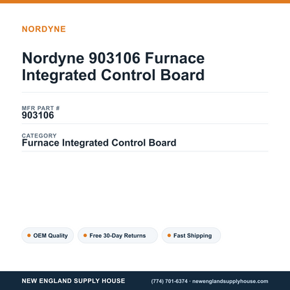 Nordyne 903106 Furnace Integrated Control Board — New England Supply House spec card [NESH-SPEC-CARD-V2]