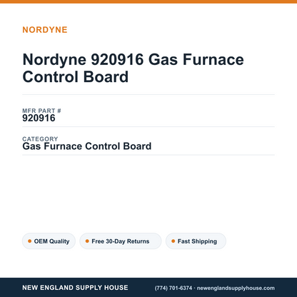 Nordyne 920916 Gas Furnace Control Board — New England Supply House spec card [NESH-SPEC-CARD-V2]